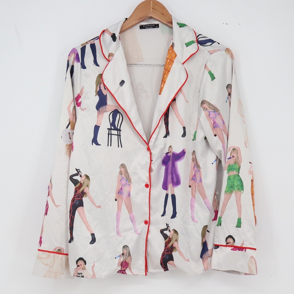 Sheshow Pajama Set Womens XS Eras Tour Taylor Swift Graphic White Satin